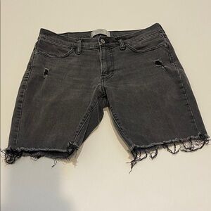 Abercrombie & Fitch Charcoal Denim Distressed Cut Off Long Shorts